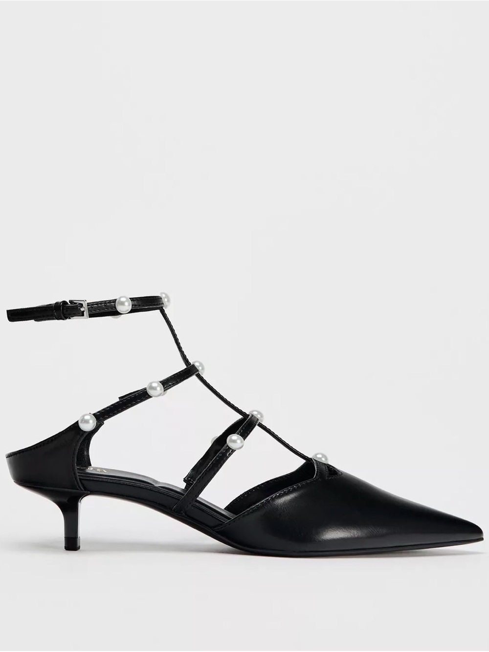 Zara Black Pearl-Embellished Pointed Kitten Heel Slingback 10/41